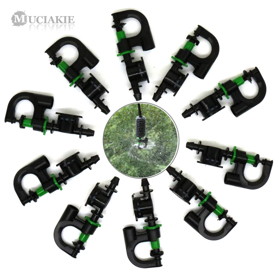 

MUCIAKIE 10PCS D Type Micro Sprinkler 360 Degree Rotating Spray Nozzle with 1/4'' Barb Anti Drip Device Garden Micro Mist Nozzle