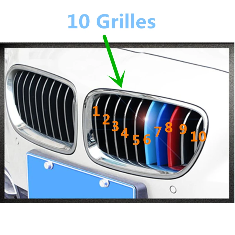 3D M Styling Front Grille Trim Strips Grill Cover Sticker for BMW 1995 to 2003 5 Series E39 520i 535i 525i 528i 530i 10 Grilles