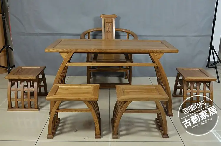 The high-end solid wood furniture elm saddle square table table tea tables and chairs combined shipping special offer