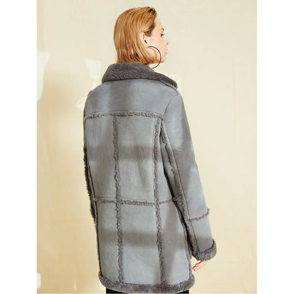Denny&Dora Womens Warm Sheepskin Shearling Jacket Coat Bomber Jacket