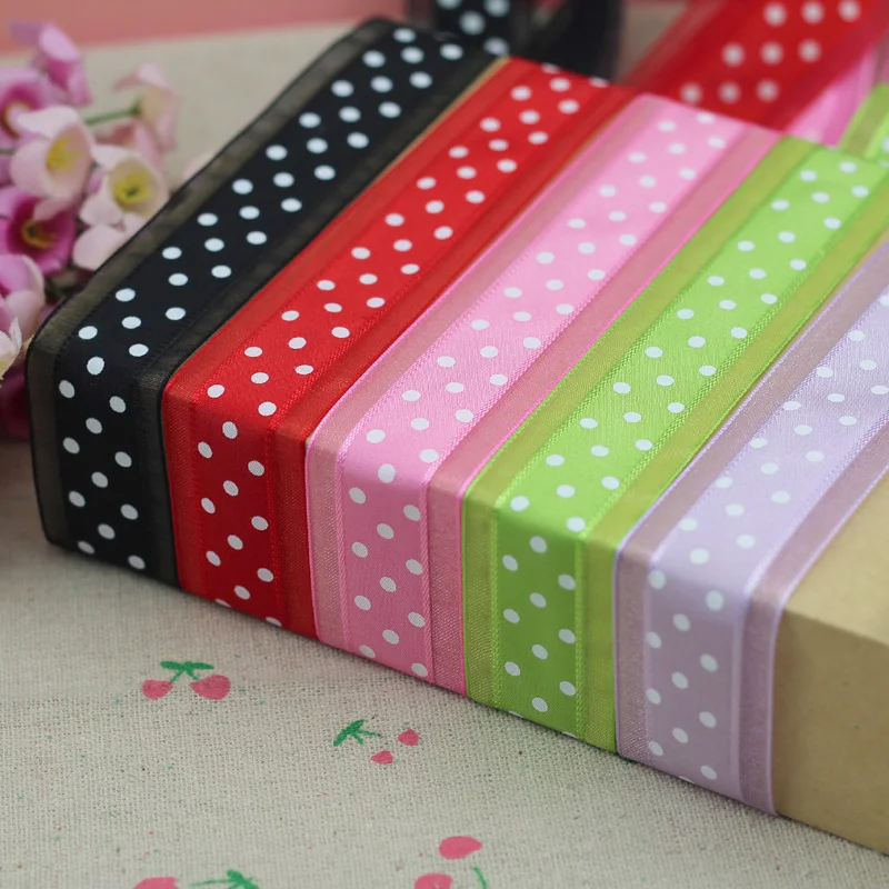 1\'\'25mm Bilateral Organza Printing Polka Dots Ribbon Handmade Hair Bow Party Christmas Wedding Decor DIY Sewing Fabric 1 Yard