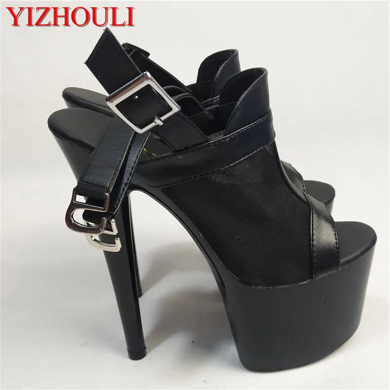 

8 inches, model heels, sexy and elegant open toe sandals, 20 cm high mesh upper sandals
