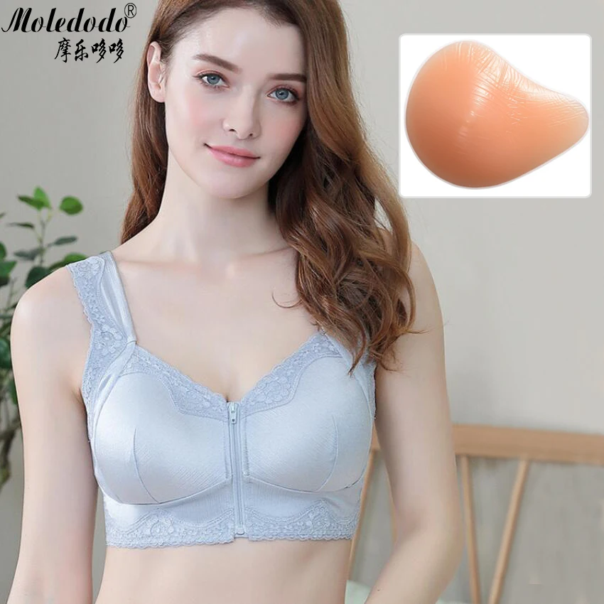 

Mastectomy Bra Front Opening Zipper and Artificial Silicone Breast for Breast Cancer has Pockets Fill Fake Boobs Prosthesis