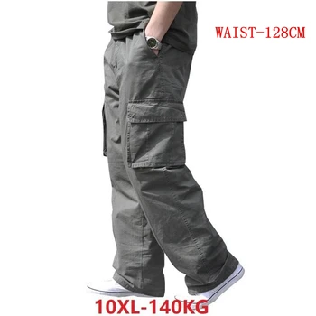 Frühling Männer Cargo Baumwolle Hosen Tasche große Größe große 8XL 10XL 9XL 140 KG lose von Tür lässig Safari-Stil Hosen schwarz 46 48 50