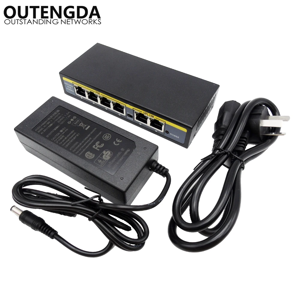 4 + 2 poorts PoE Switch 802.3af Standaard schakelaar 802.3at Power Over Ethernet Switch Injector voor Draadloze AP IP telefoons Camera