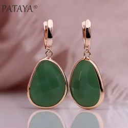 PATAYA New Irregular Green Artificial Zircon Long Dangle Earrings 585 Rose Gold Color Women Fine Wedding Simple Fashion Jewelry