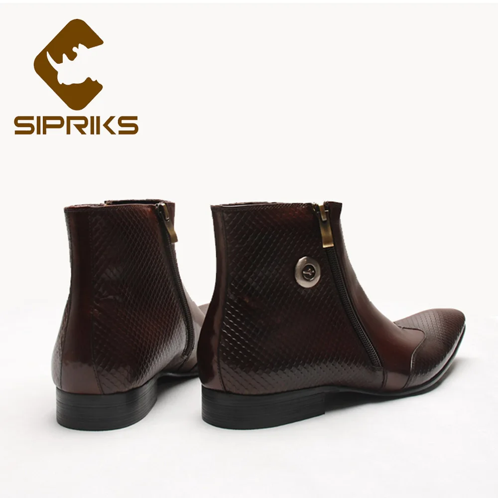 SIPRIKS Double Zip Boots Men\'s Burgundy Leather Ankle Boots Pointed Toe Black Wedding Booties Euro 45 Outdoor Shoes Italian