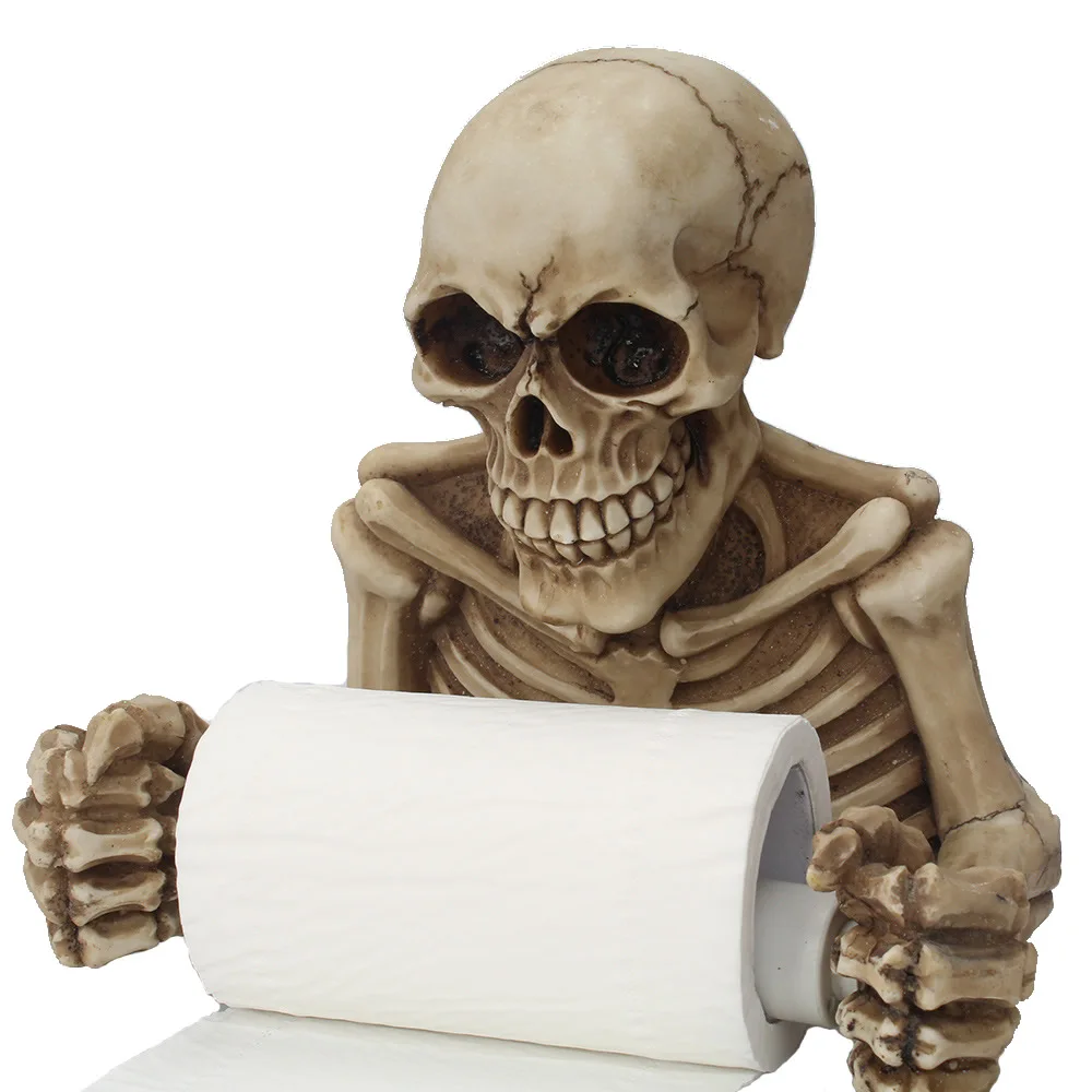 Creative Skull Statue Roll Paper Holder Wall Mount Resin Sculpture Home Desk Decor Gift Halloween Party Decoration Dropshipping