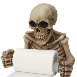 Creative Skull Statue Roll Paper Holder Wall Mount Resin Sculpture Home Desk Decor Gift Halloween Party Decoration Dropshipping