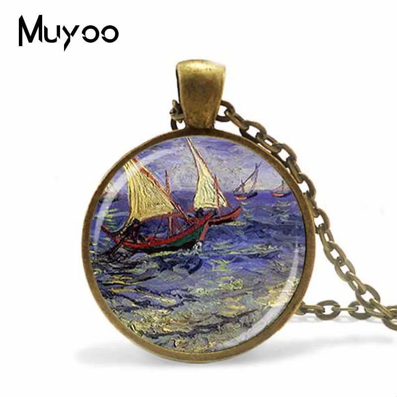 2019 New Vintage Van Gogh Oil Painting Necklace Sunflower Painting Glass Cabochon Necklace Art Ornaments