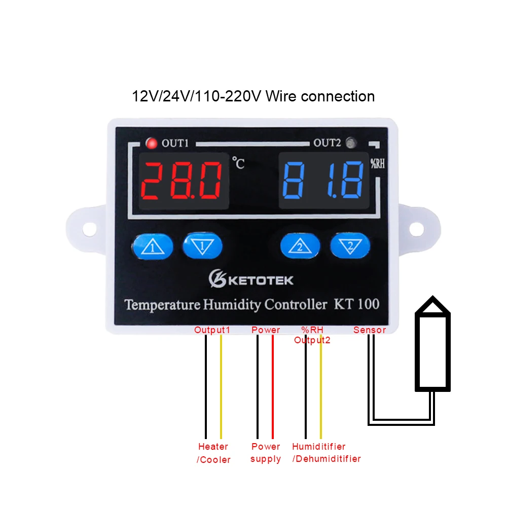 KT100 Digital Temperature Humidity Controller Direct Output Thermostat Hygrostat 10A Termostat Temperature Control Switch