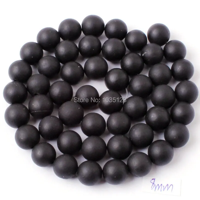 Round Natural Agates Frosted Black Bracelet Necklace Jewelry Beads 38cm 4, 6, 8, 10, 12, 14, 16, 18, 20mm wj55