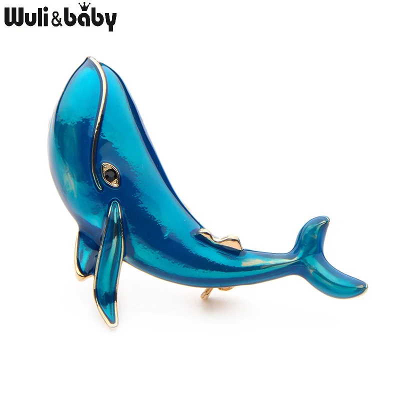 Wuli&baby Blue Whale Enamel Dolphin Brooches Alloy Fish Animal Men Women\'s Weddings Party Banquet Brooch Lovely Gifts