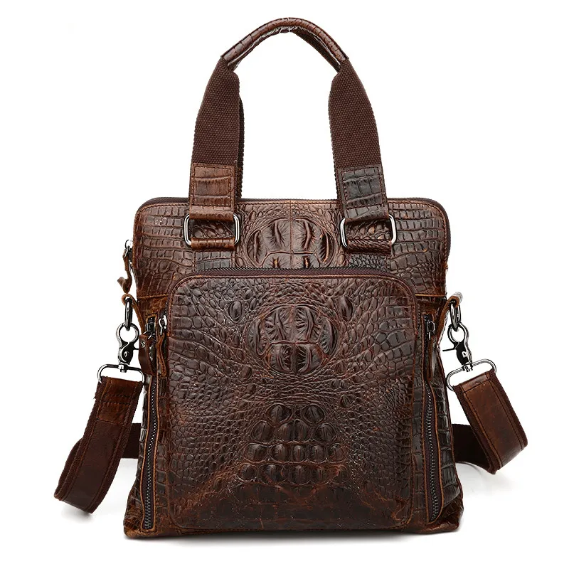 

Nesitu Vintage Alligator Pattern Real Skin Genuine Leather Men Messenger Bags Cowhide Man Briefcase Portfolio #M9908