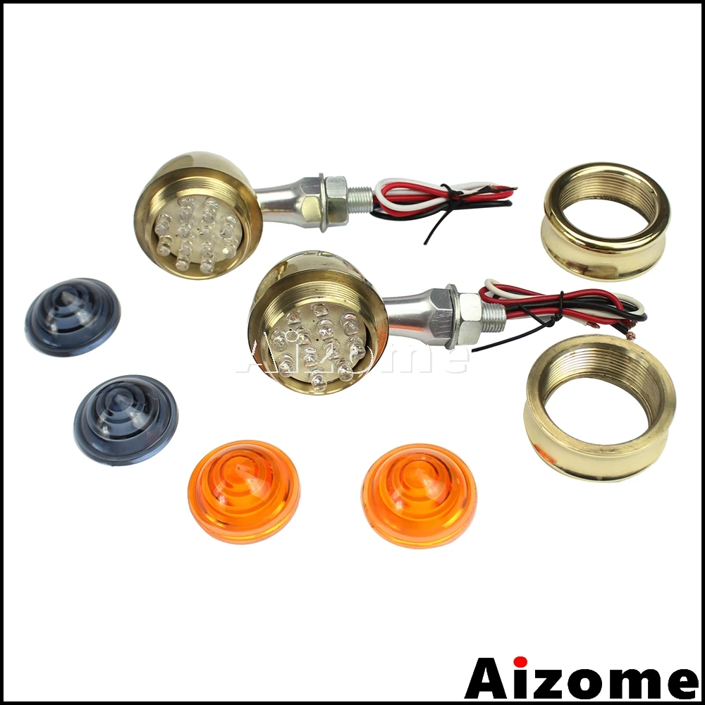 Motorcycle Solid Brass Bullet Turn Signals Amber Light Retro Turn Indicators Blinkers For Harley Honda Yamaha Suzuki