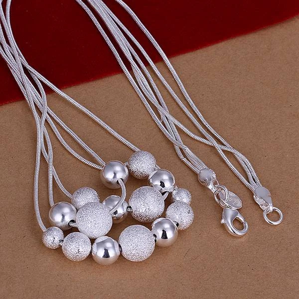 Free shipping wholesale for women's silver plated necklace 925 fashion Silver jewelry Chain 3line&beads Necklace SN020