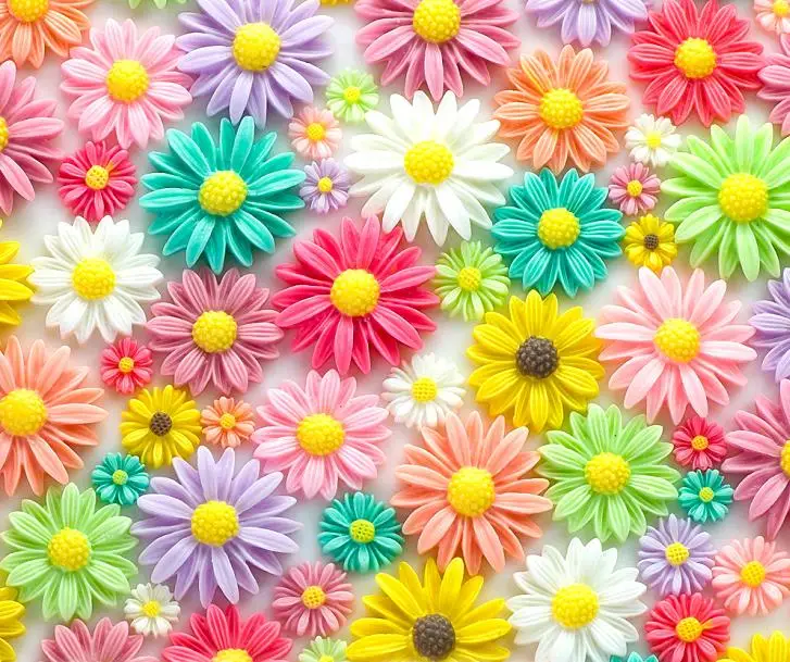 300pcs Resin Flower Cabochons - 8mm-26mm Daisy - Pastel and Bold Tropical Colors Mix