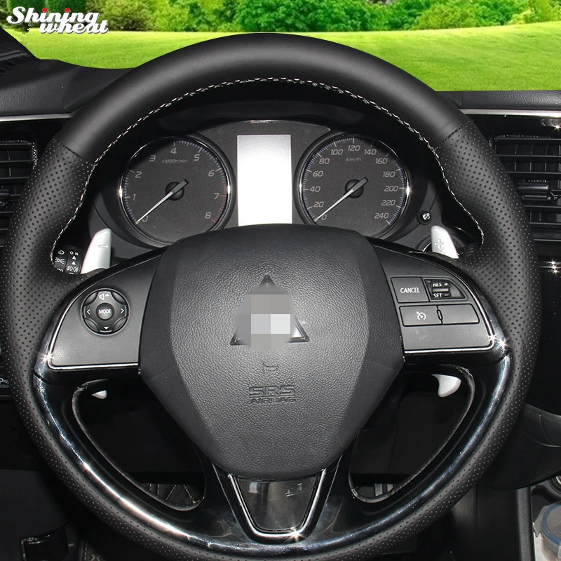 

Shining wheat Hand-stitched Black Leather Steering Wheel Cover for Mitsubishi Outlander 2015