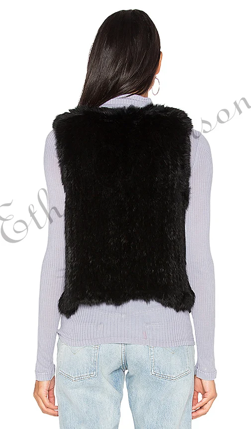 Ethel anderson 100% real fazenda de malha casaco de pele de coelho das mulheres colete outwear gilet pele primavera outono casaco curto estilo