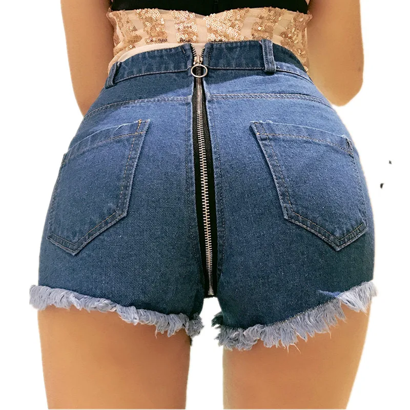 

2023 Summer New Streetwear Style Ring Zipper Denim Shorts Women's Burr Lace Sexy Hot Shorts High Waist Shorts