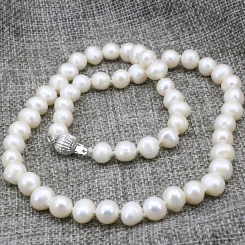 New fashion women natural 8-9mm white pearl freshwater cultured beads necklace jewelry making elegant chain choker 18inch B3234