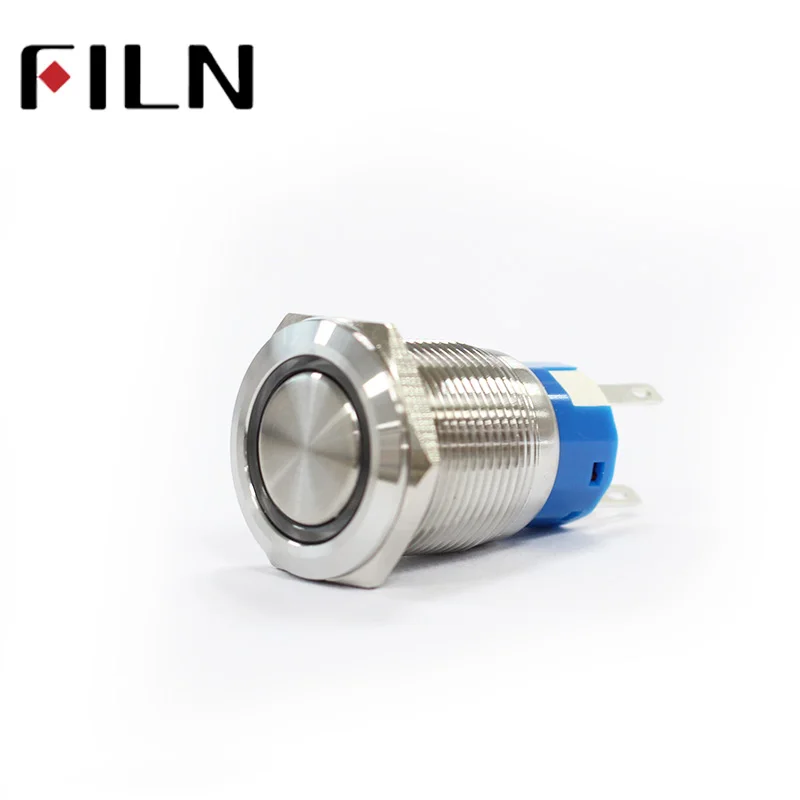 FLIN 19mm 3v 6v 12v 48v 220v red blue green white momentary switch 5A led latching pc power push button switch