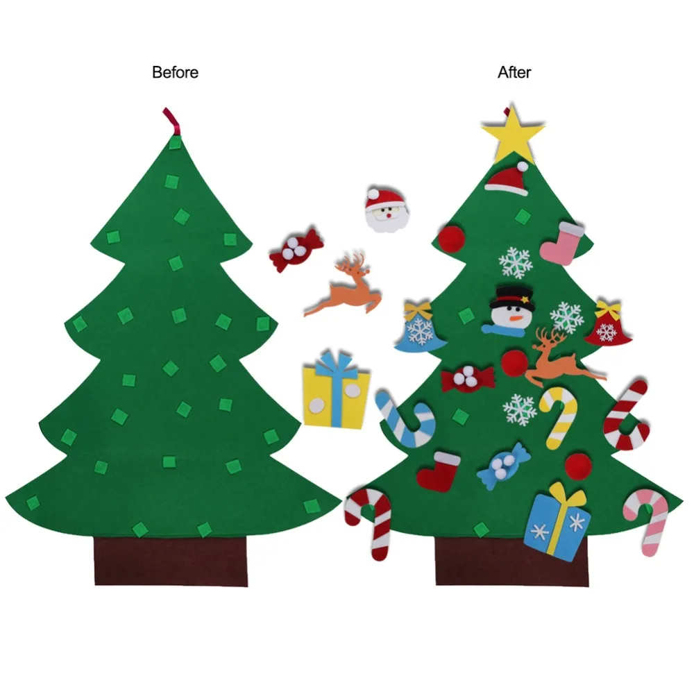 OurWarm DIY Felt Christmas Tree New Year Gifts Kids Toys Artificial Tree Wall Hanging Ornaments Party Decoration for Home