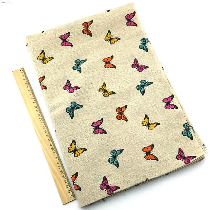 50x140cm Colorful butterfly printed cotton linen Fabric Burlap for Sewing Textile Quilting Diy for pillow curtain Purse