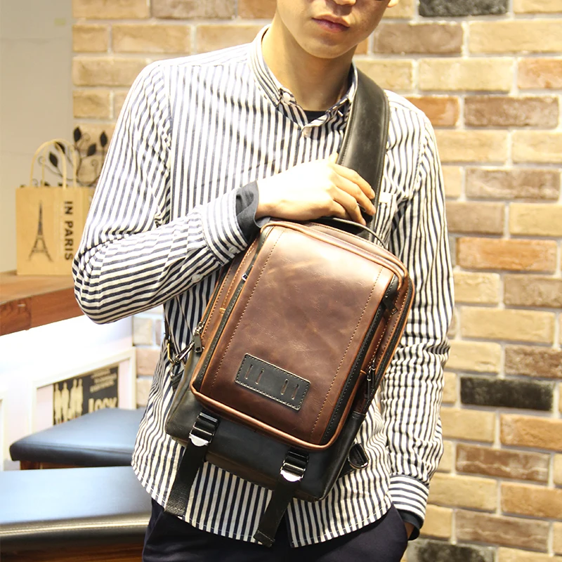 New Design Men's Backpack Single Shoulder Travel Rucksack Cross Body Chest Bag Travel Leisure Bag Vintage Europe Style