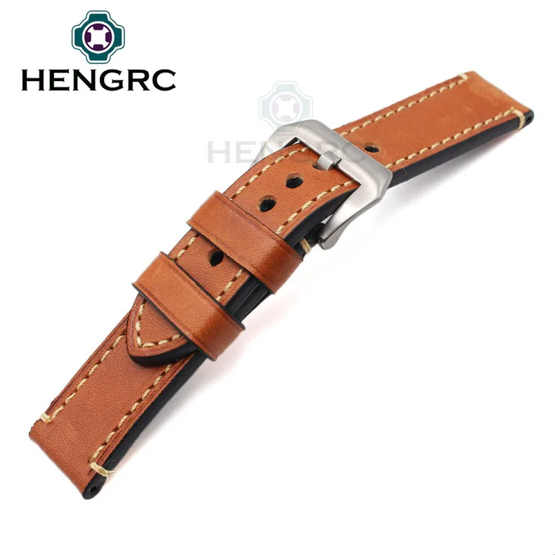 Genuine Leather Watchband Bracelet 24mm 22mm 20mm Thick Watch Strap Belt With Metal Steel Buckle Watch Accessories