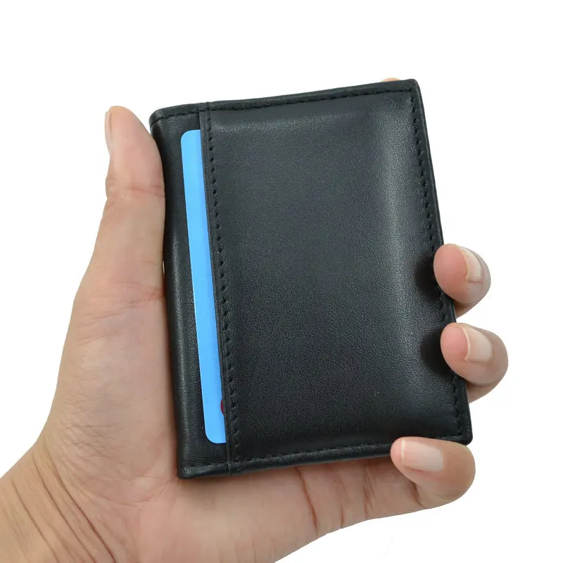 GENODERN Genuine Leather Card Holder Black Credit Card Holders Wallet First Cowhide Card Holders Case Gift for Man