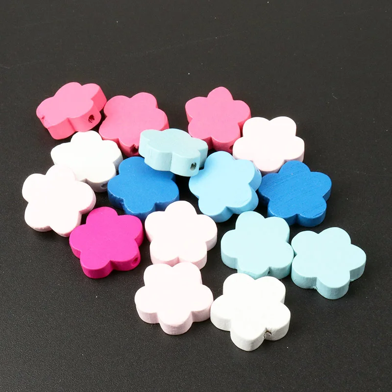 20pcs Multicolor Flower Pattern Wooden Natural Spacer Beads For Jewelry making DIY 19mm KL31