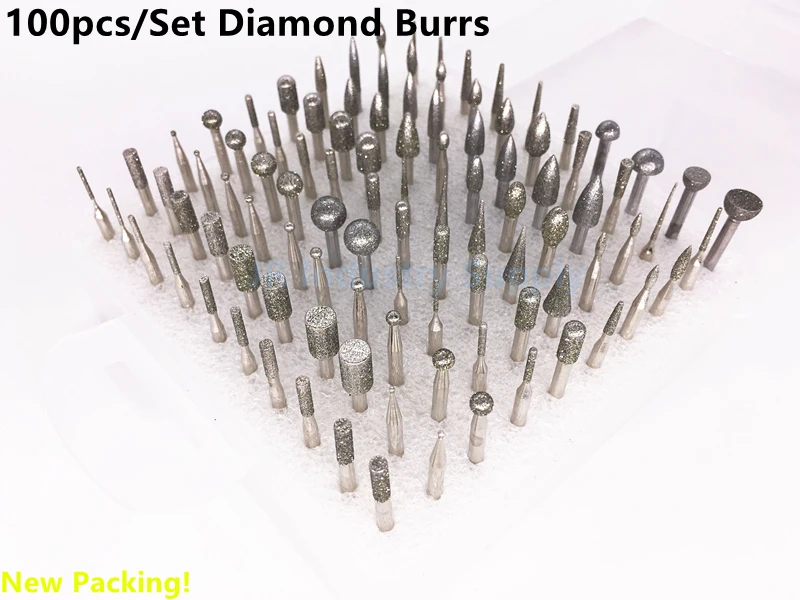 

Jrealmer 100pcs/set Diamond grinding burrs mounted points Rotary Tool Engraving Etching Abrasive tool Dremel Accessories