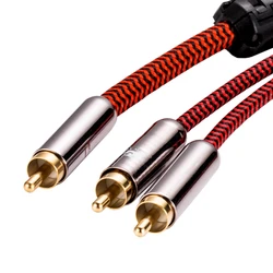 RCA para Dual RCA Splitter Y Cable, Audiophile Subwoofer, Sound Mixer, Amp Soundbox, 1m, 2m, 3m, 5m, 8m, 10m