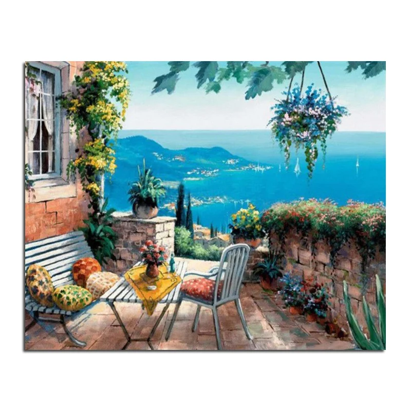 

Beach home scenery 50x40 Diamond embroidery DIY diamond drawing The sitting room adornment with drill handmade cross-stitch