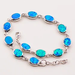 Elegant Women Classic Blue Fire Opal 925 Sterling Silver Bracelet Fashion Chic Beaded Design Ladies Bracelet 2022 Hot Sale