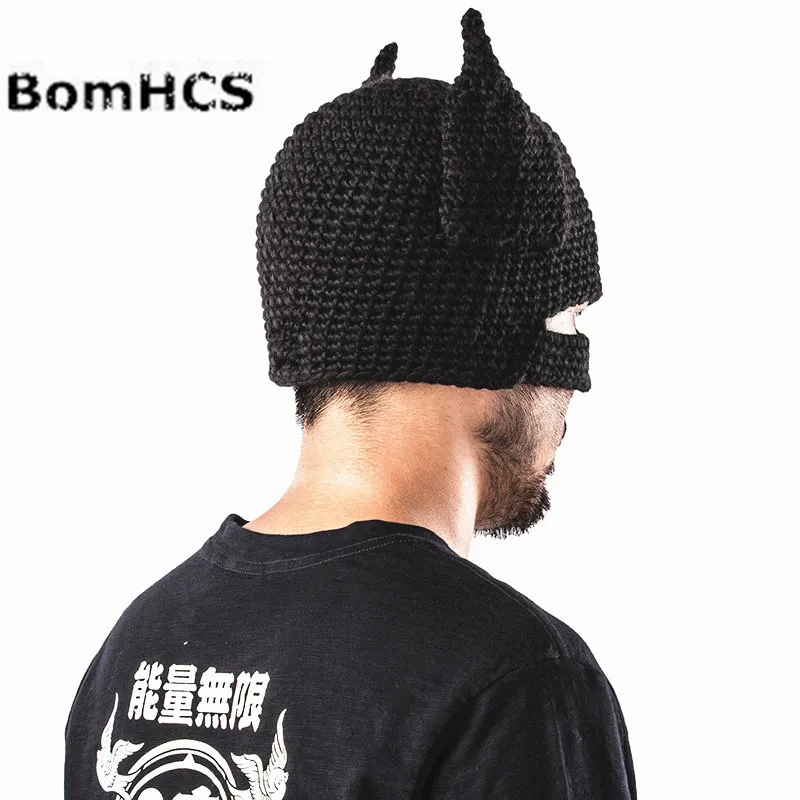 BomHCS Novelty Antenna Devil Horn Handmade Knitted Hat Men\'s Winter Warm Cap Gift Mask Beanie