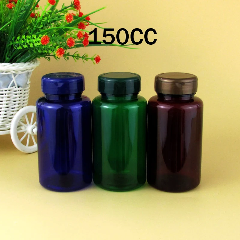 100pcs 150cc Translucent Blue/Green/Amber Flip Bottles, Medicine/Pills/Capsules/Vitamins Bottles, Solid Container 150ml