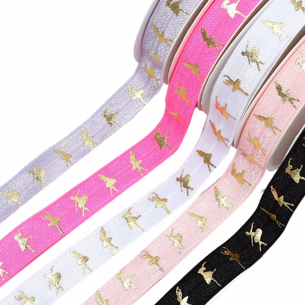 5/8" gold foil ballet girls fold over elastic, dancer girl foe elastic 100/lot. Welcome custom