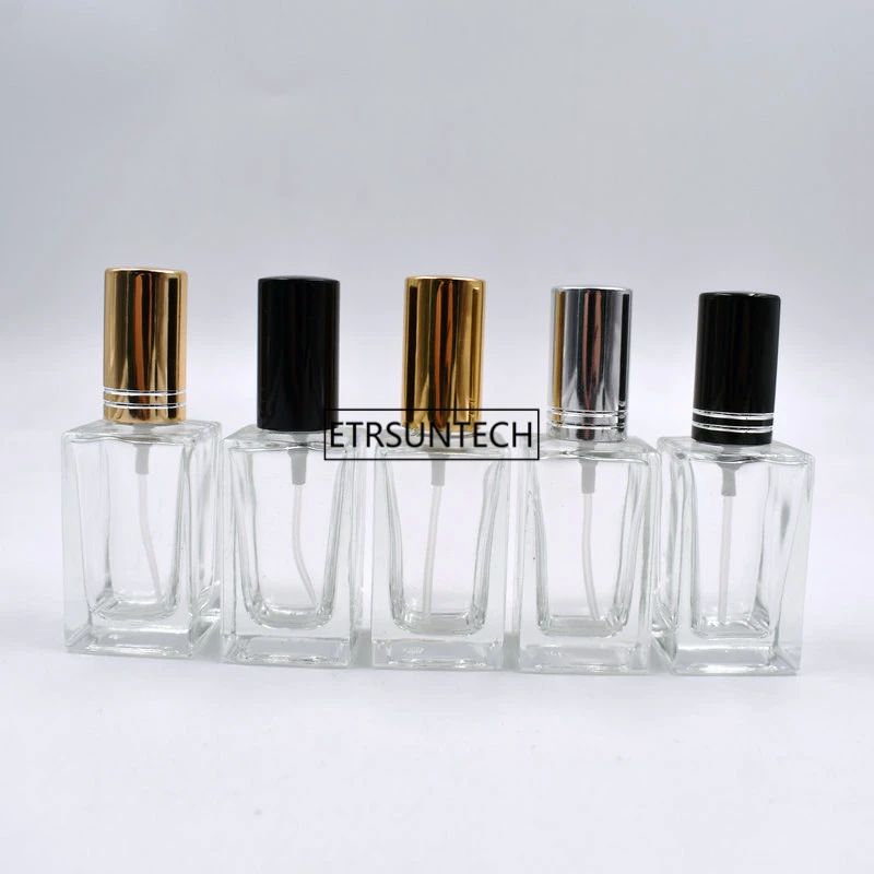 100pcs 15ml Square Glass Perfume Atomizer, Empty Parfum Bottle Silver Gold Black Cap, 15ML Cosmetics Spray Bottles F2244