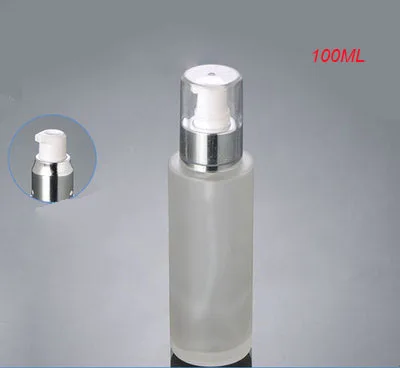 

NEW 100ml frosted glass with shiny silver press pump ,glass frost 100 ml lotion bottle ,100ml glass Cosmetic Packaging bottle