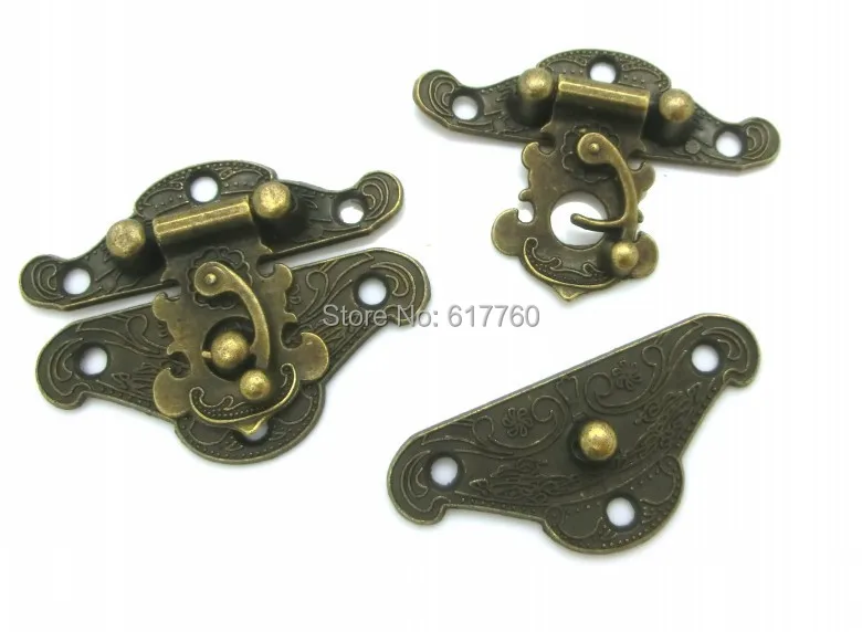 Free Shipping-10 Sets Box Lock, Case Lock, Metal Box Lock Antique Bronze Pattern Carved 3.7cm x 4.9cm(1 4/8