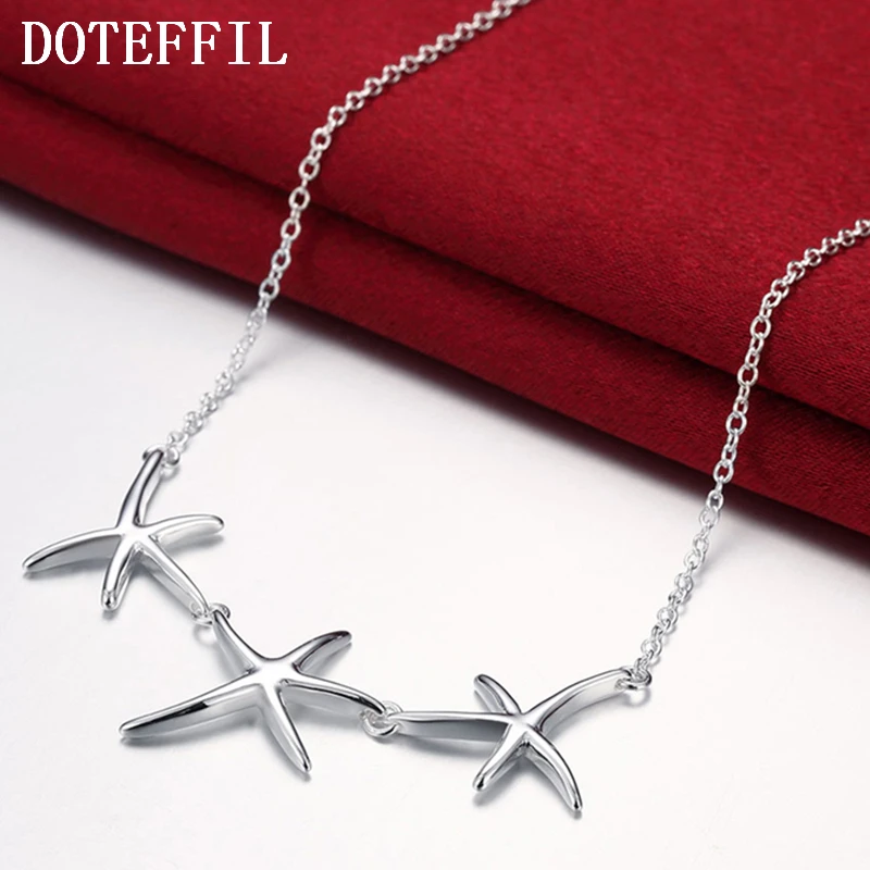 

DOTEFFIL 925 Sterling Silver Three Star Chain Necklace For Women Charm Wedding Engagement Party Fashion Jewelry