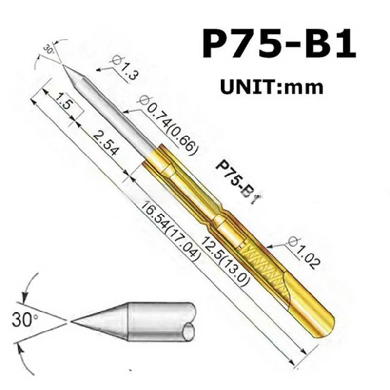 50pcs P75-B1 Spring Test Probes Pogo Pins Cusp Spear Head Dia 1.02mm 100g For Testing Tools