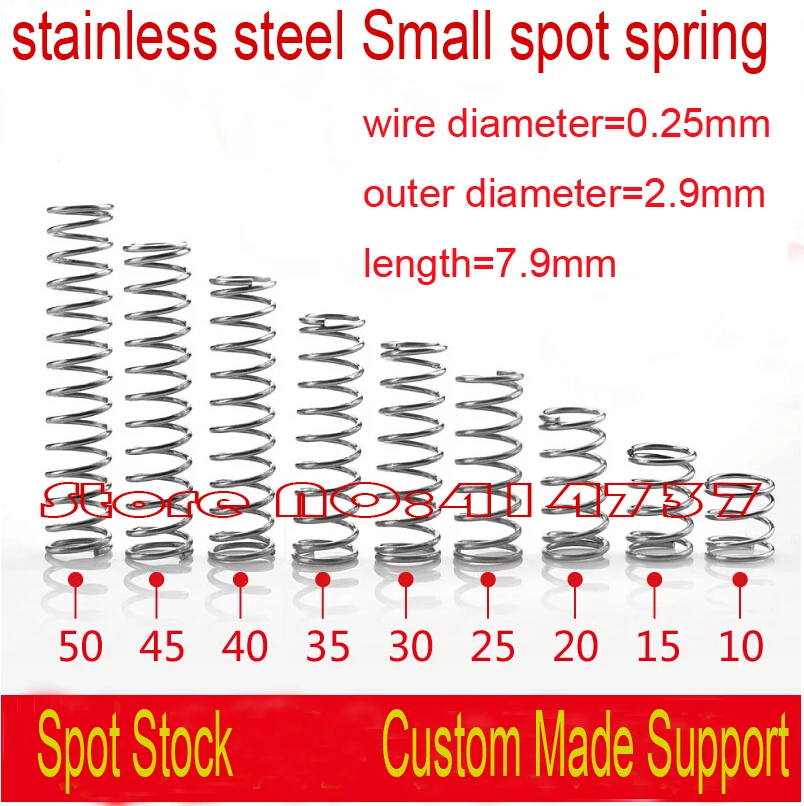 50pcs 0.25*2.9*7.9mm   stainless steel Small spot spring  0.25mm  wire micro spring compression spring pressure spring OD=2.9mm