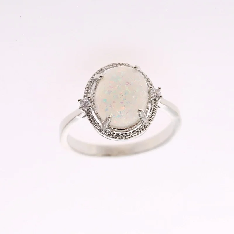 OMHXZJ Wholesale European Fashion Woman Man Party Wedding Gift White Round Opal AAA Zircon 925 Sterling Silver Ring RR87