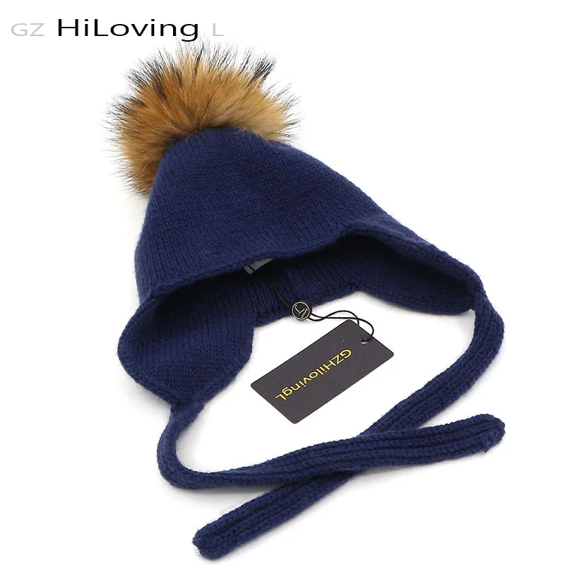 

GZhilovingL 1-8month Winter Fur baby Beanie Hats For Boys Girls Soft Warm Wool Thick Fur Pompom Earflap Knitted Skullies Hat