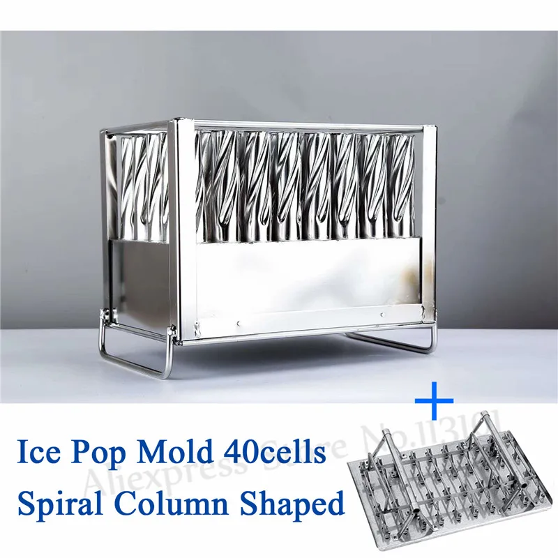 Spiral Cylindrical Shaped Ice Pop Mold Frozen Popsicle Ice Cream Mould Stainless Steel 40Cells/Set with Sticks Holder 82ml Cup