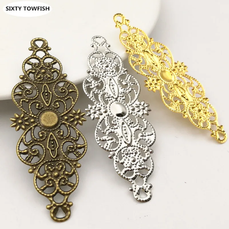 20 Pieces 24x61mm Gold color Metal Long Filigree Flowers Slice Charms Settings DIY Components Jewelry Accessory Findings