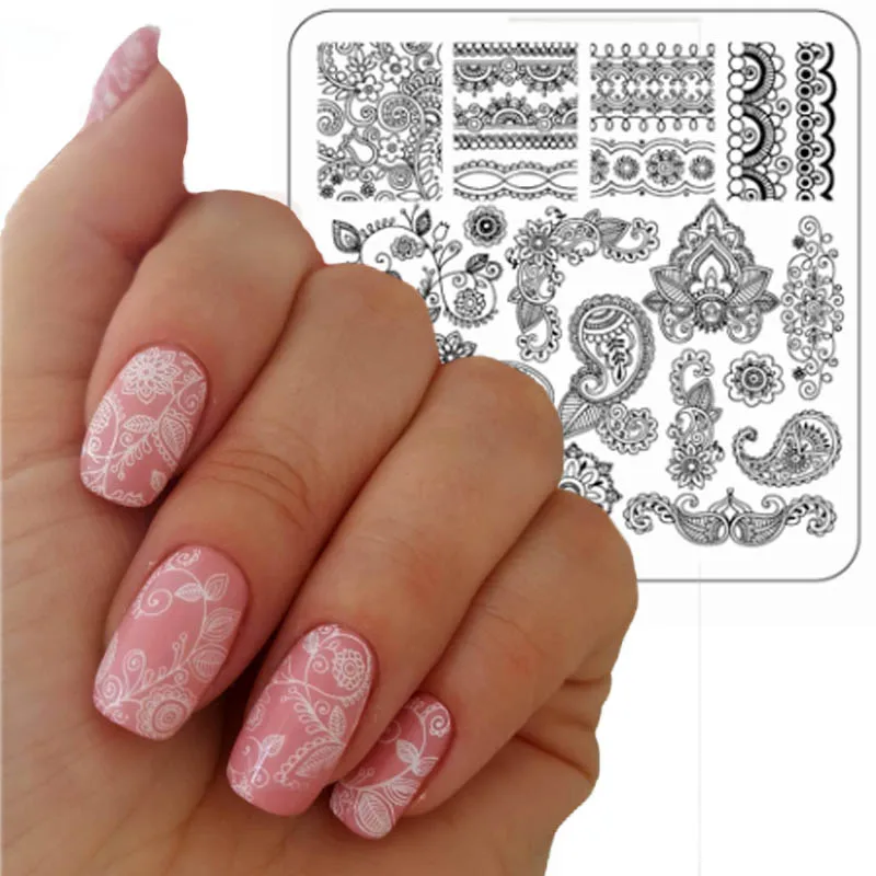 New Flower Plant Pattern Image plastic Nail Stamping Plates 6*6cm Square Stencils for Nails Stamping Nail Art tools